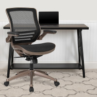 Flash Furniture BL-8801X-GG Mid-Back Transparent Black Mesh Executive Swivel Chair with Melrose Gold Frame and Flip-Up Arms 